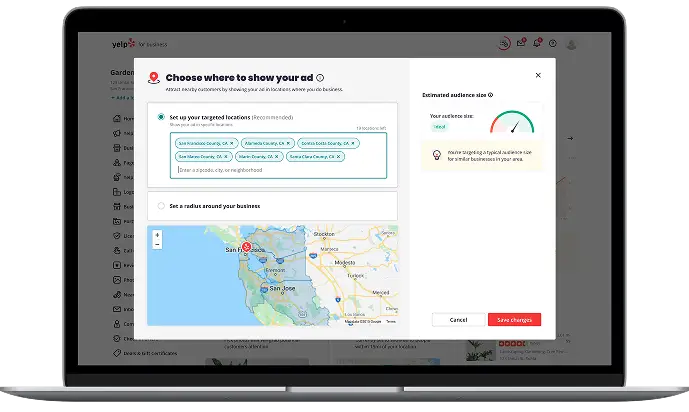 Yelp campaign setup and tracking configuration on laptop