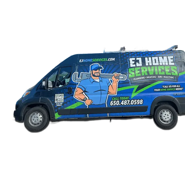 EJ's Plumbing and Air service van branding example