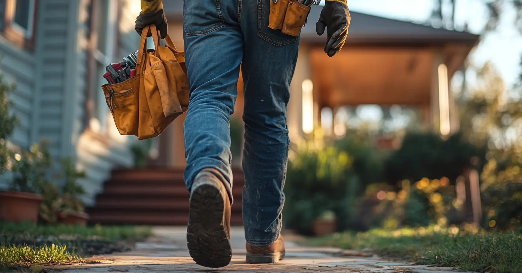 home service contractor walking to a job site carrying tools representing lead generation and contractor work
