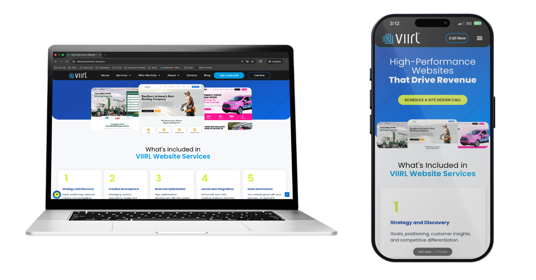 Contractor website displayed on laptop and smartphone showing responsive web design across desktop and mobile devices