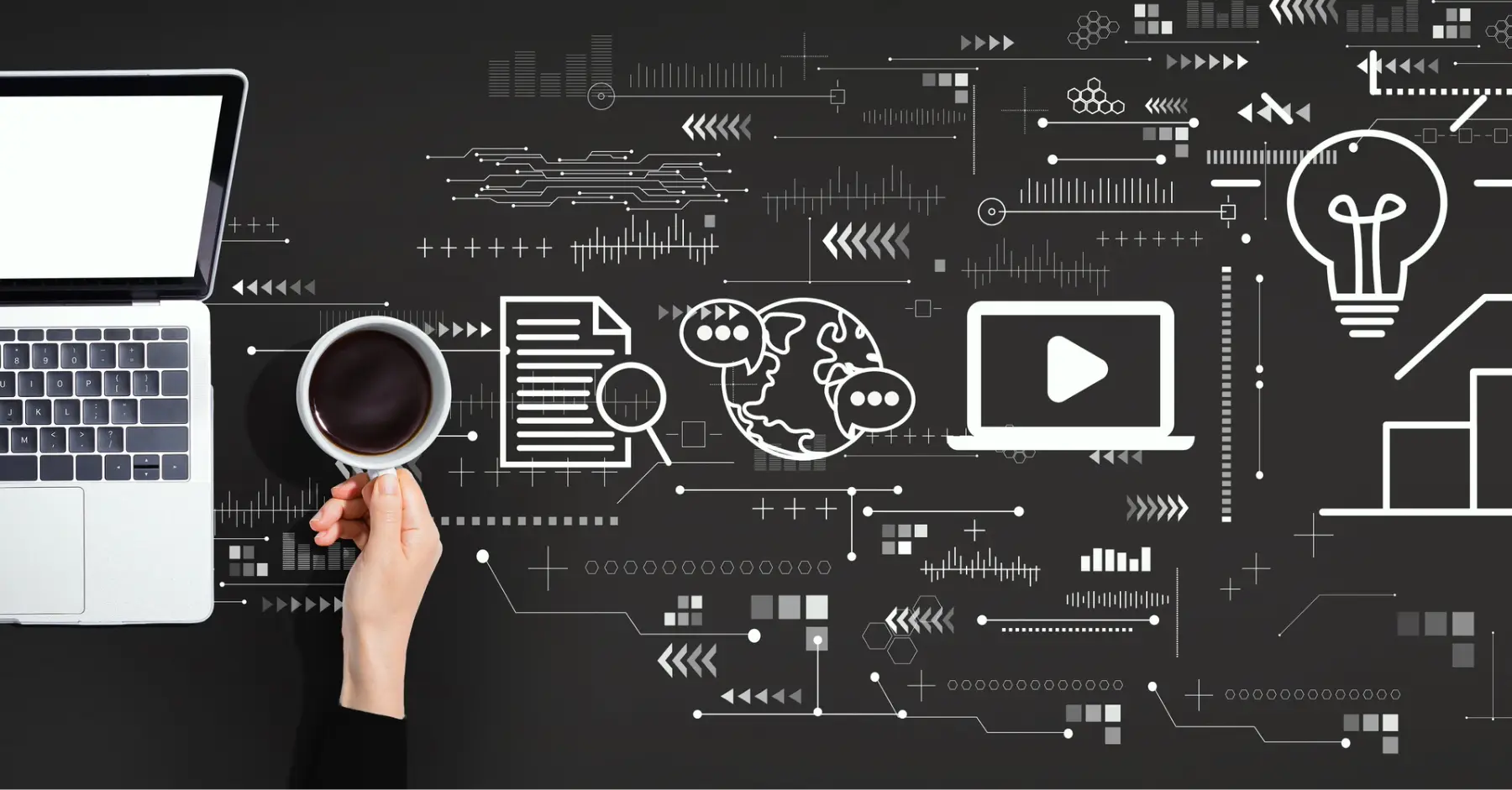 Laptop and marketing icons representing segmentation marketing strategy for home service contractors