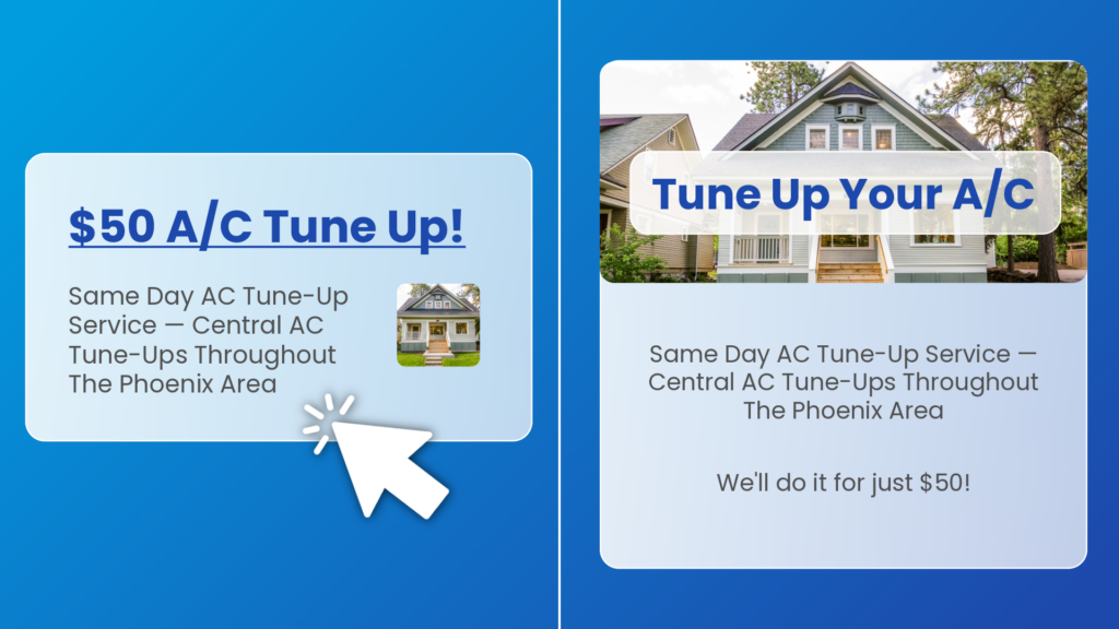 Landing page for each ad type